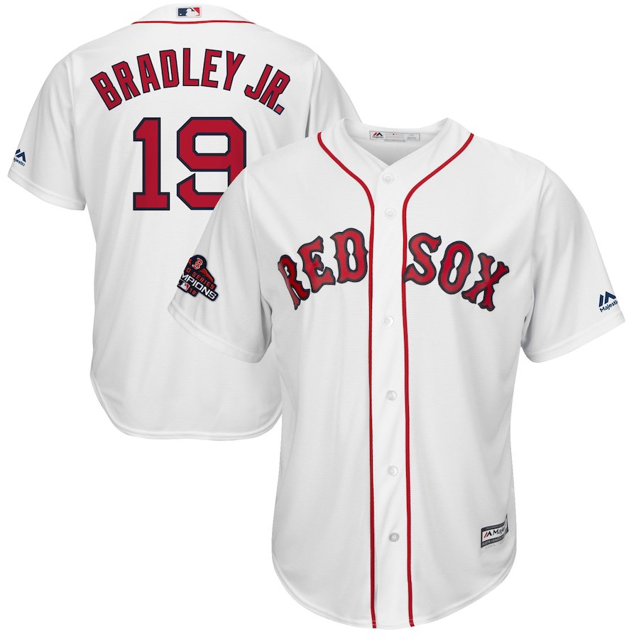Personalized Red Sox 19 Jackie Bradley Jr. White 2018 World Series Champions Team Logo Player Jersey