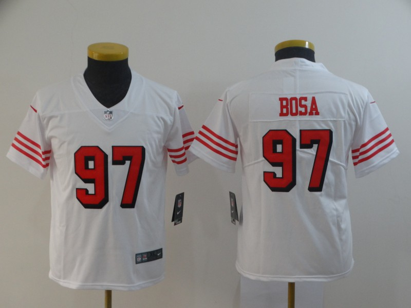 Personalized 49ers 97 Nick Bosa White Youth 2019 NFL Draft First Round Pick Color Rush Untouchable Limited Jersey