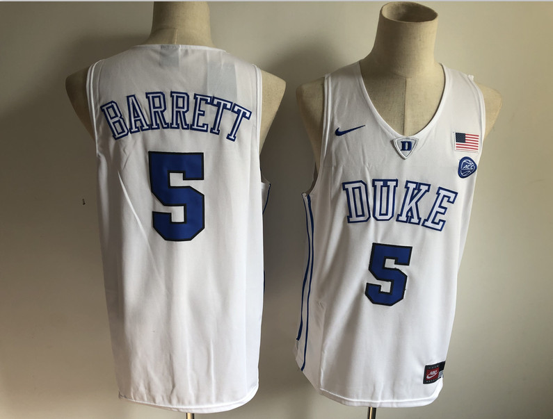 Personalized Duke Blue Devils 5 RJ Barrett White College Basketball Jersey