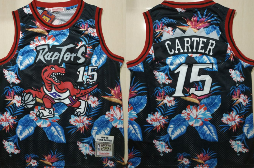 Personalized Raptors 15 Vince Carter Black 1998-99 Hardwood Classics Floral Fashion Swingman Jersey