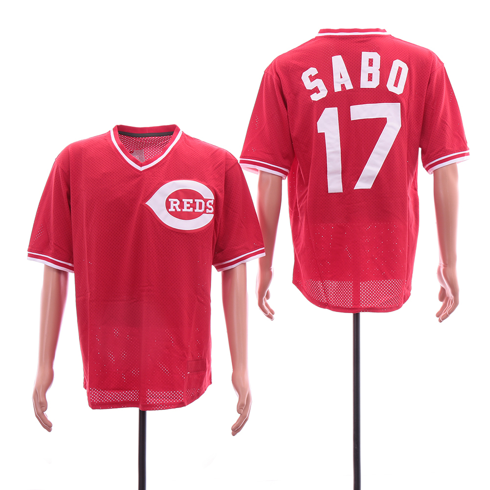 Personalized Reds 17 Chris Sabo Red Throwback BP Mesh Jersey