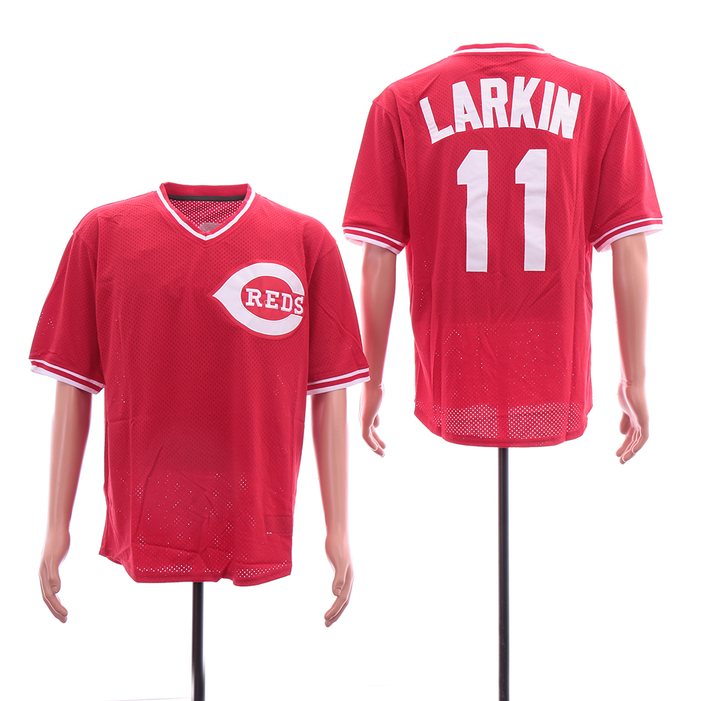 Personalized Reds 11 Barry Larkin Red Throwback BP Mesh Jersey
