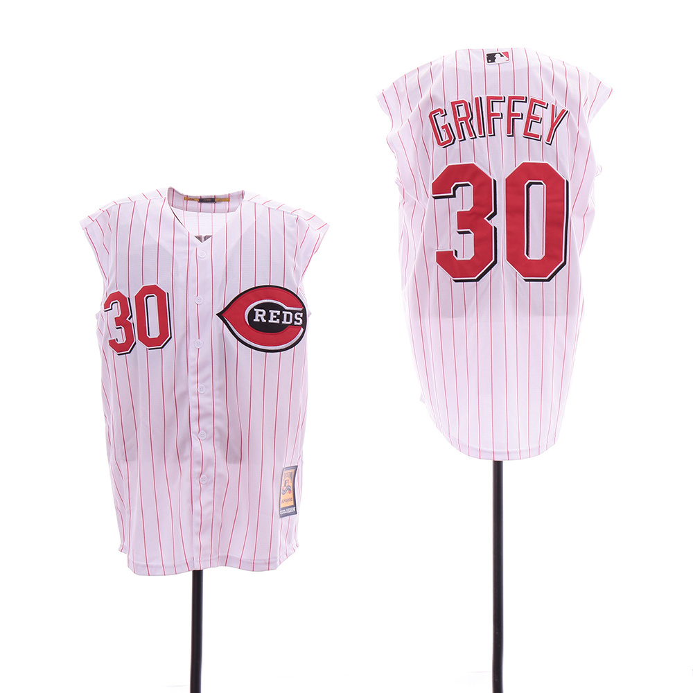 Personalized Reds 30 Ken Griffey White Cooperstown Collection Cool Base Sleeveless Jersey