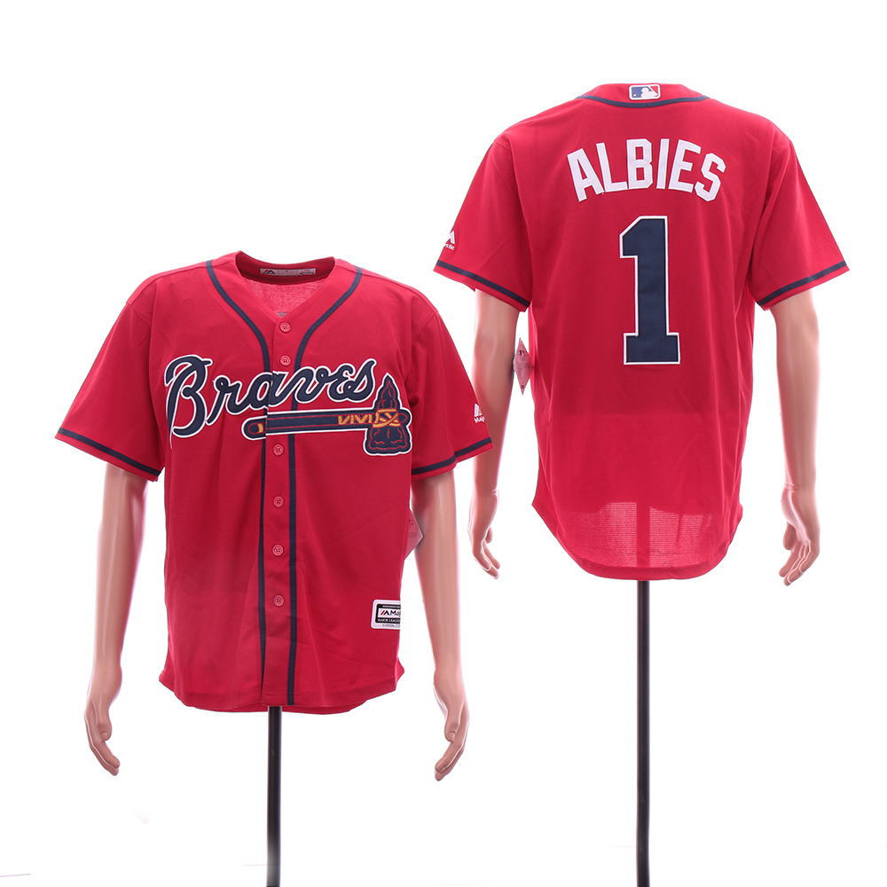 Personalized Braves 1 Ozzie Albies Red Cool Base Jersey