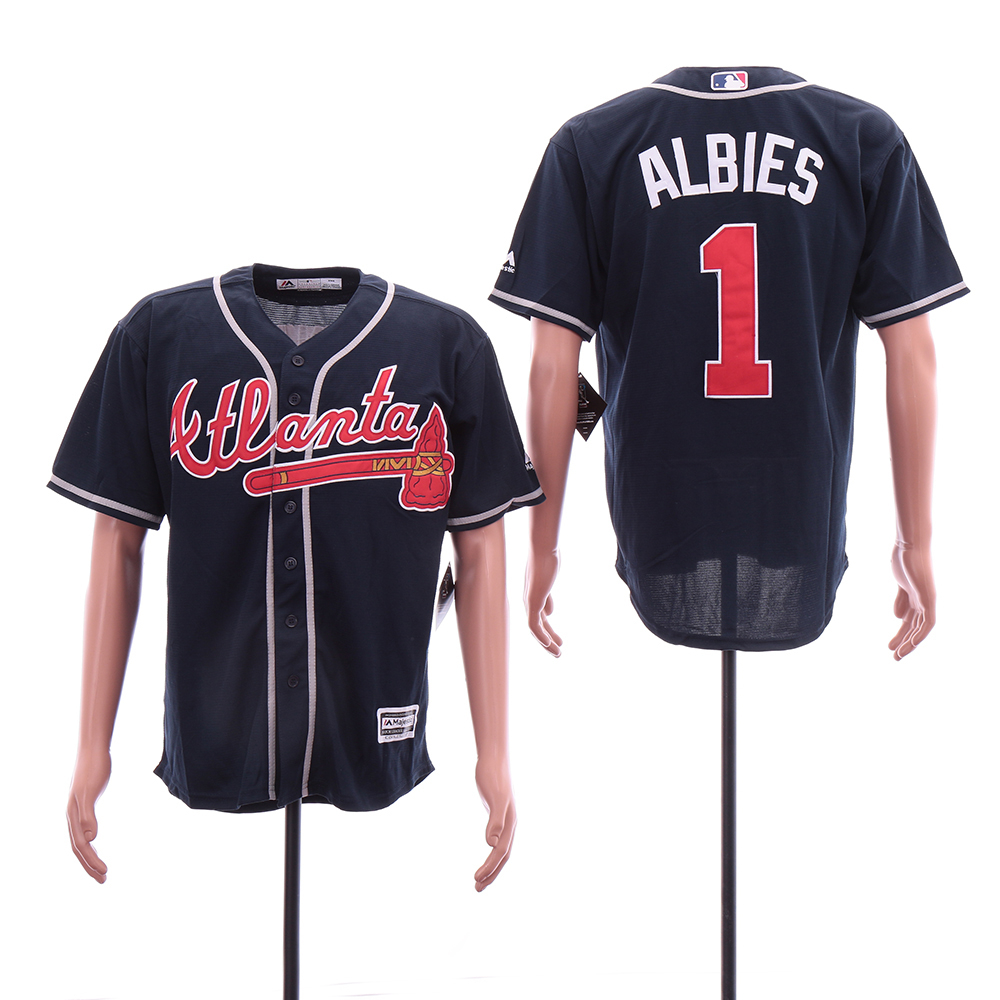 Personalized Braves 1 Ozzie Albies Navy Cool Base Jersey