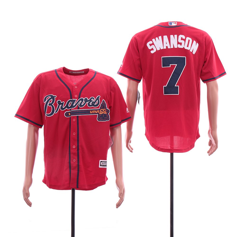 Personalized Braves 7 Dansby Swanson Red Cool Base Jersey