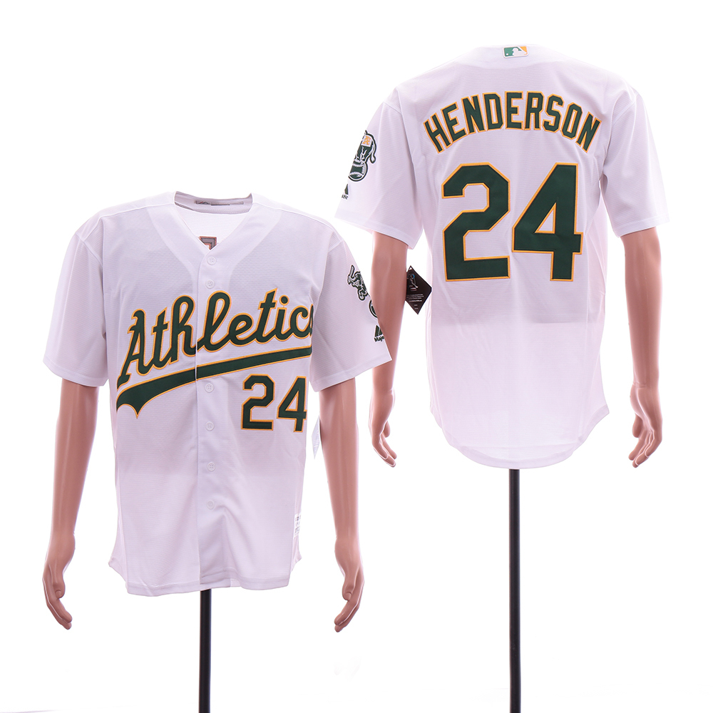 Personalized Athletics 24 Rickey Henderson White Cool Base Jersey