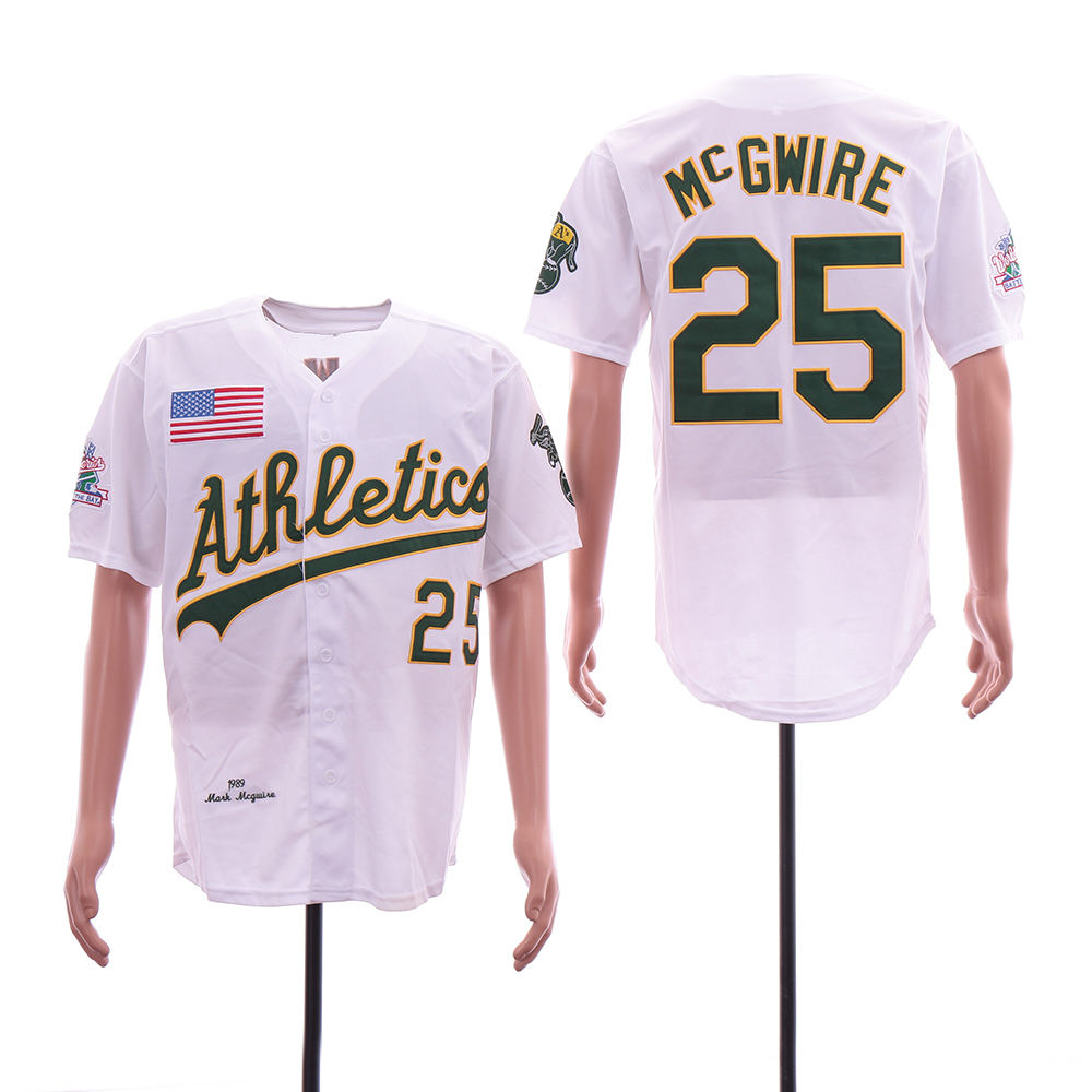 Personalized Athletics 25 Mark McGwire White 1989 World Series Cool Base Jersey