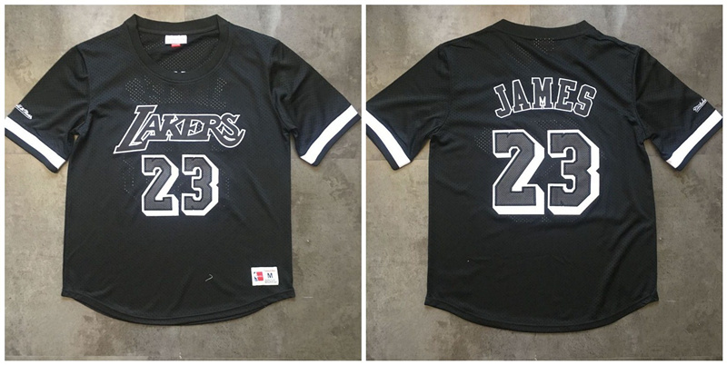 Personalized Lakers 23 Lebron James Black Short Sleeve Mitchell & Ness Jersey
