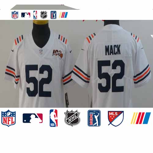 Personalized Youth Bears 52 Khalil Mack White Youth 2019 100th Season Alternate Classic Untouchable Limited Jersey