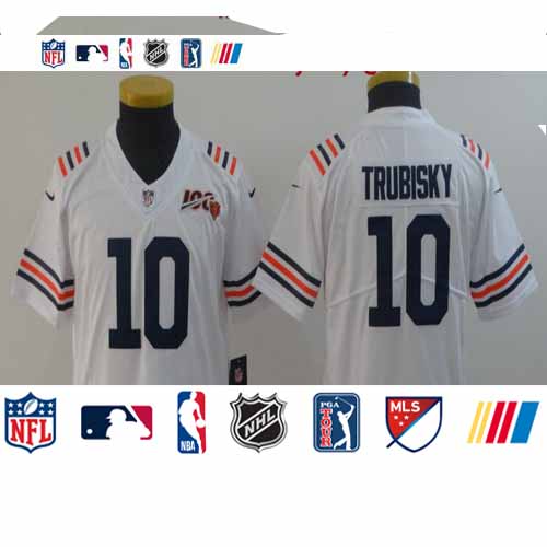 Personalized Youth Bears 10 Mitchell Trubisky White Youth 2019 100th Season Alternate Classic Untouchable Limited Jersey