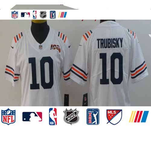 Personalized Women Bears 10 Mitchell Trubisky White Women 2019 100th Season Alternate Classic Untouchable Limited Jersey