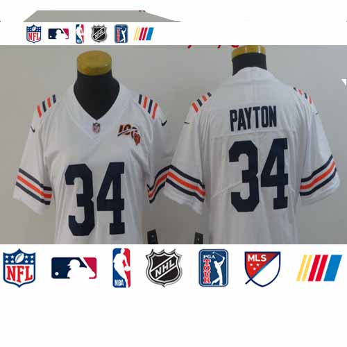 Personalized Women Bears 34 Walter Payton White Women 2019 100th Season Alternate Classic Retired Untouchable Limited Jersey