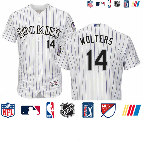 Personalized Rockies #14 Tony Wolters White Strip Flexbase Authentic Collection Stitched Baseball Jersey