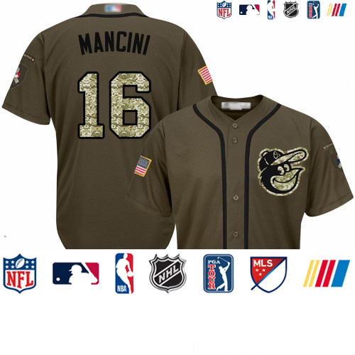 Personalized Orioles #16 Trey Mancini Green Salute to Service Stitched Baseball Jersey