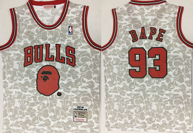 Personalized Bulls 93 Bape Gray 1997-98 Hardwood Classics Jersey