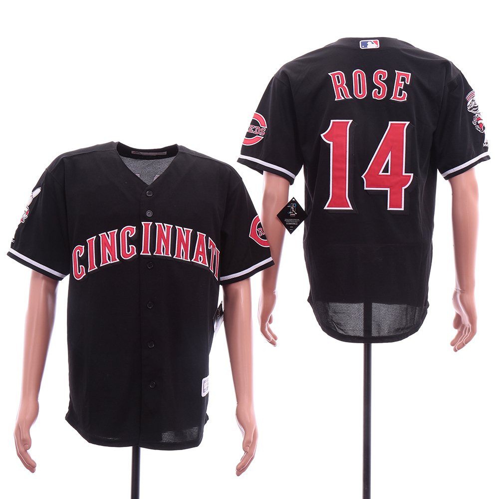 Personalized Reds 14 Pete Rose Black Cool Base Jersey