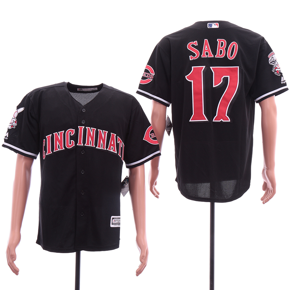Personalized Reds 17 Chris Sabo Black Cool Base Jersey