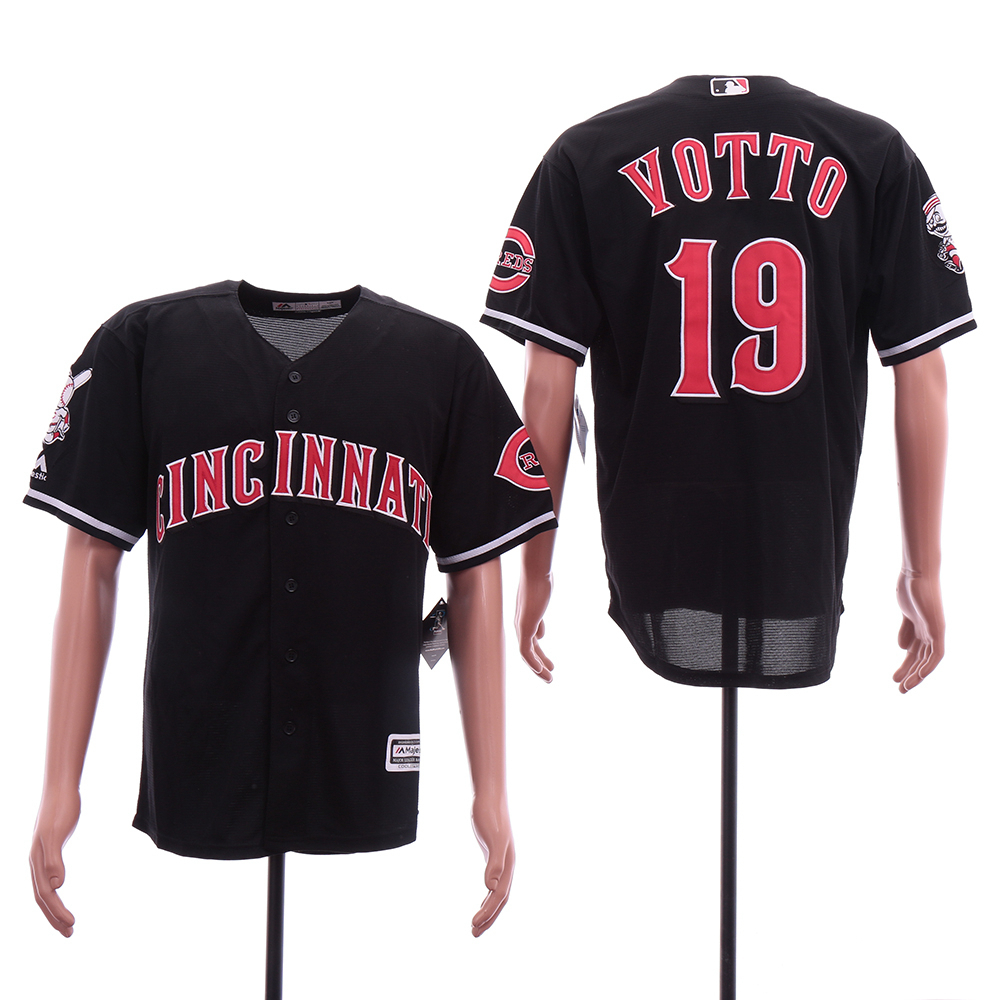 Personalized Reds 19 Joey Votto Black Cool Base Jersey