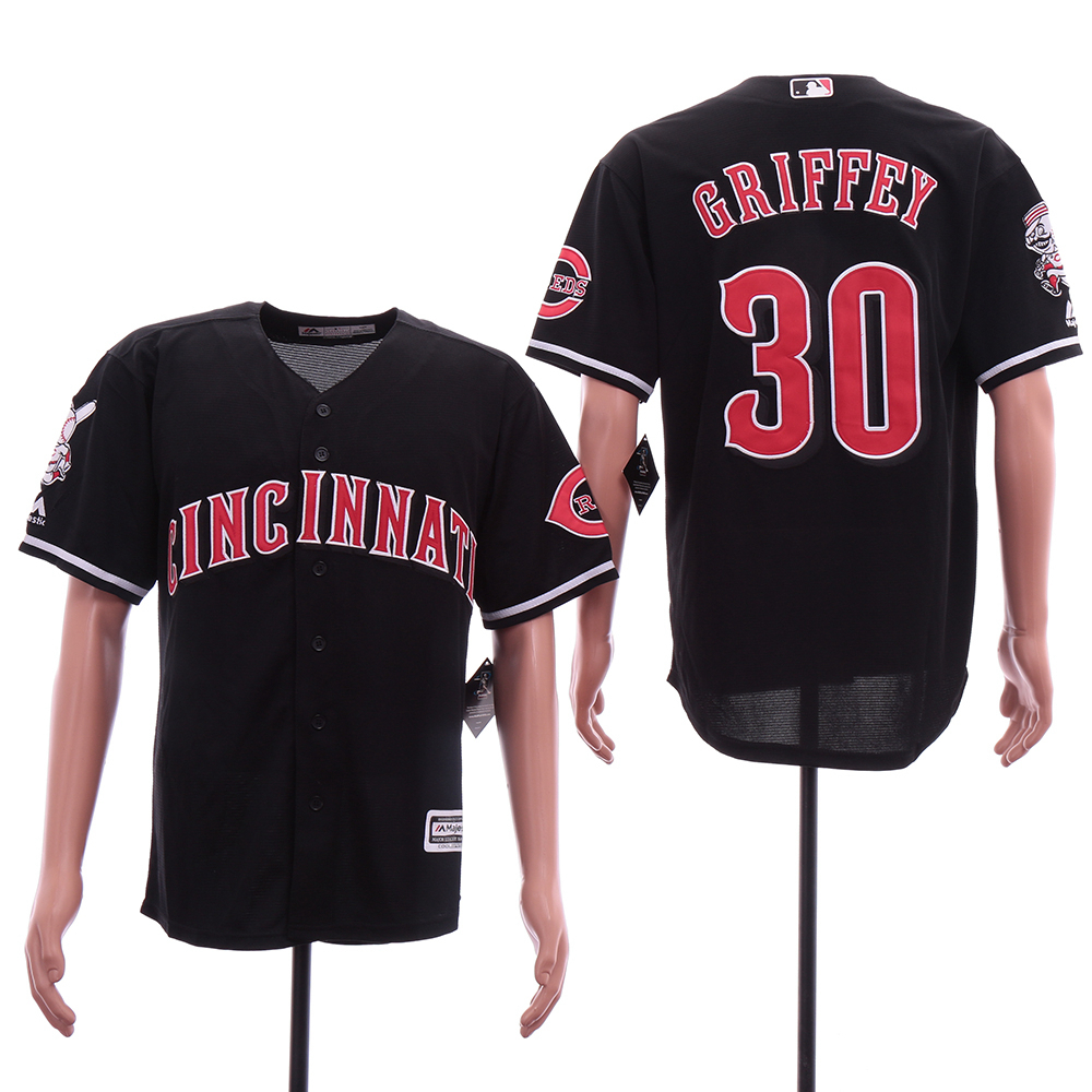 Personalized Reds 30 Ken Griffey Jr Black Cool Base Jersey