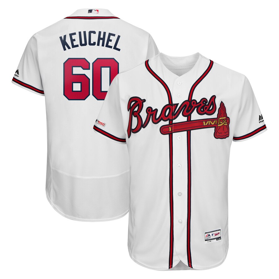 Personalized Braves 60 Dallas Keuchel White 150th Patch Flexbase Jersey