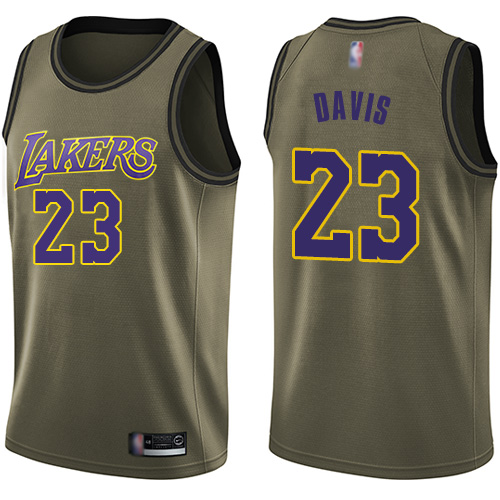 Personalized Lakers #23 Anthony Davis Green Salute to Service Basketball Swingman Jersey