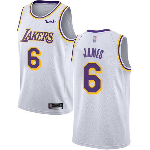Personalized Lakers #6 LeBron James White Basketball Swingman Association Edition Jersey