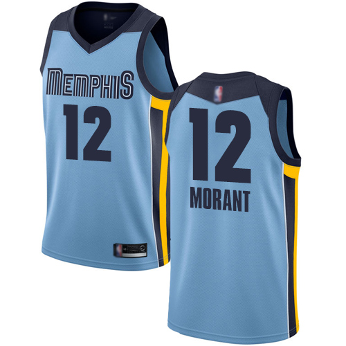 Personalized Grizzlies #12 Ja Morant Light Blue Basketball Swingman Statement Edition Jersey