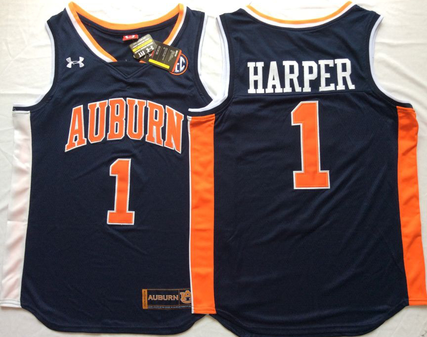 Personalized Auburn Tigers 1 Jared Harper Navy College Basketball Jersey