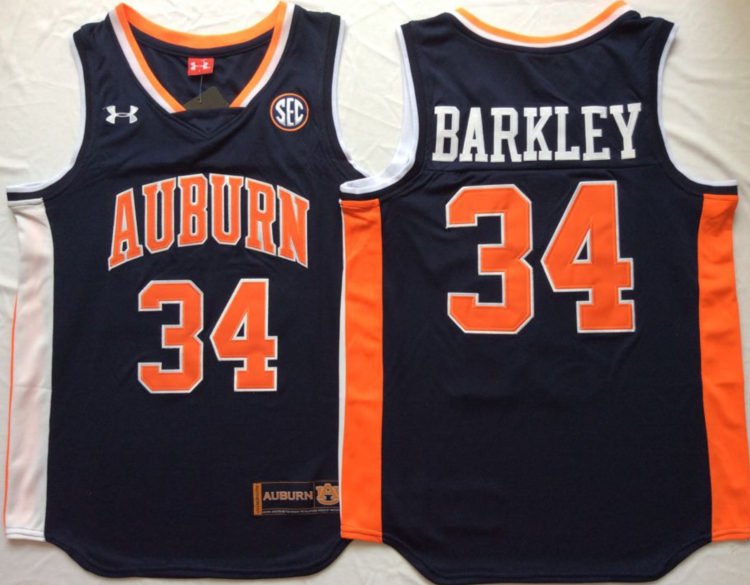 Personalized Auburn Tigers 34 Charles Barkley Navy College Basketball Jersey