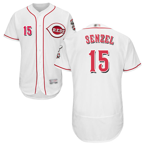 Personalized Reds #15 Nick Senzel White Flexbase Authentic Collection Stitched Baseball Jersey