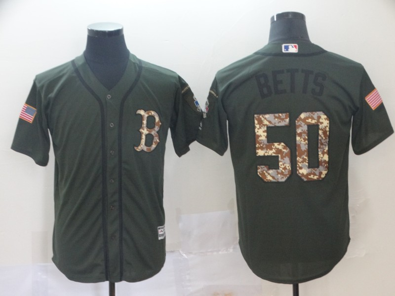 Personalized Red Sox 50 Mookie Betts Olive Camo Salute To Service Cool Base Jersey