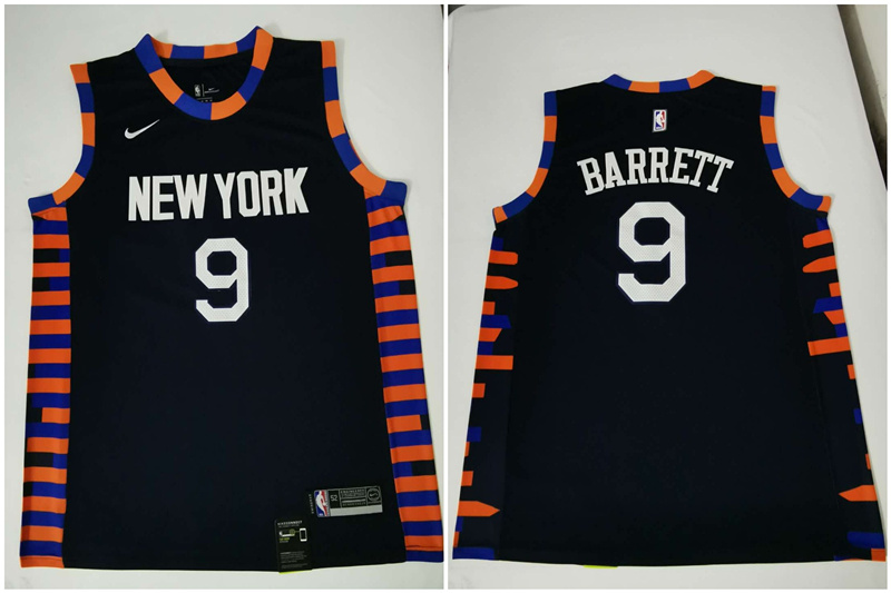 Personalized Knicks 9 R.J. Barrett Navy City Edition Swingman Jersey