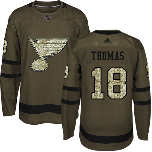 Personalized Blues #18 Robert Thomas Green Salute to Service Stitched Hockey Jersey