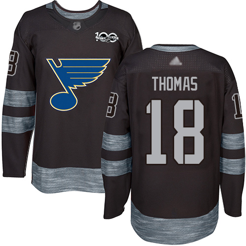 Personalized Blues #18 Robert Thomas Black 1917-2017 100th Anniversary Stitched Hockey Jersey
