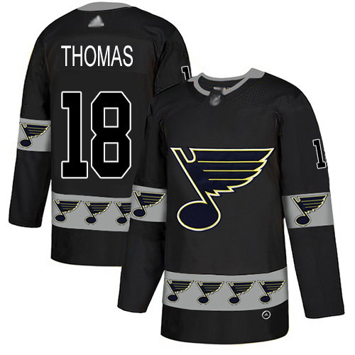 Personalized Blues #18 Robert Thomas Black Authentic Team Logo Fashion Stitched Hockey Jersey