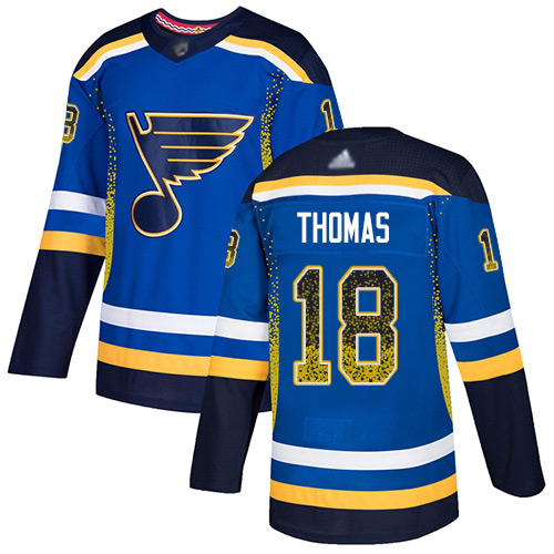 Personalized Blues #18 Robert Thomas Blue Home Authentic Drift Fashion Stitched Hockey Jersey