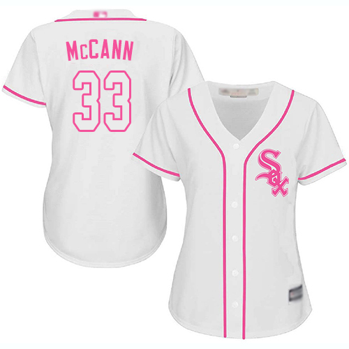 Personalized White Sox #33 James McCann White Pink Fashion Women’s Stitched Baseball Jersey