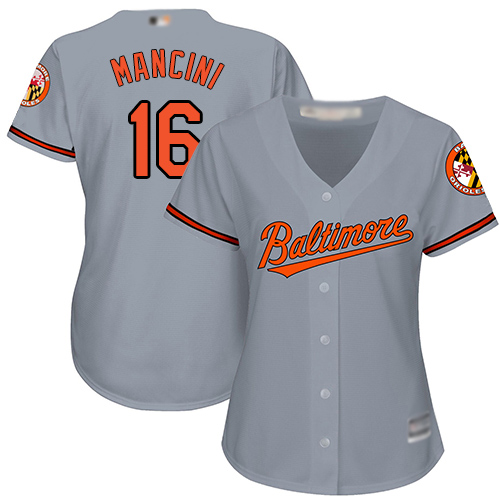 Personalized Orioles #16 Trey Mancini Grey Road Women’s Stitched Baseball Jersey