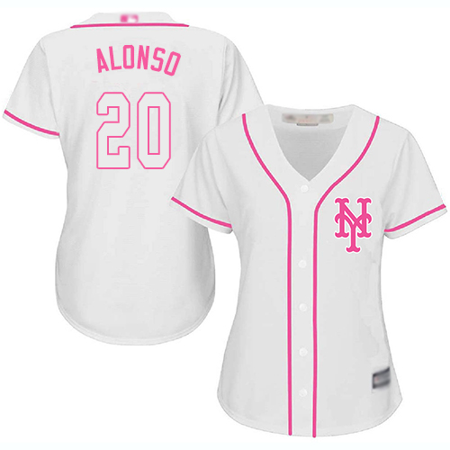 Personalized Mets #20 Pete Alonso White Pink Fashion Women’s Stitched Baseball Jersey