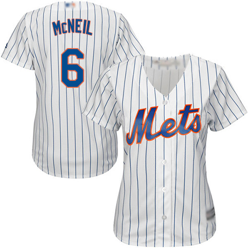 Personalized Mets #6 Jeff McNeil White(Blue Strip) Home Women’s Stitched Baseball Jersey