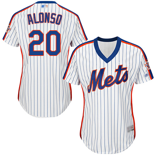 Personalized Mets #20 Pete Alonso White(Blue Strip) Alternate Women’s Stitched Baseball Jersey