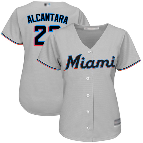 Personalized Marlins #22 Sandy Alcantara Grey Road Women’s Stitched Baseball Jersey