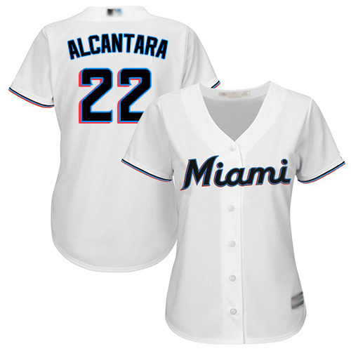 Personalized Marlins #22 Sandy Alcantara White Home Women’s Stitched Baseball Jersey