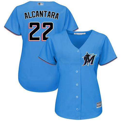 Personalized Marlins #22 Sandy Alcantara Blue Alternate Women’s Stitched Baseball Jersey