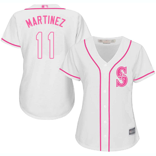 Personalized Mariners #11 Edgar Martinez White Pink Fashion Women’s Stitched Baseball Jersey