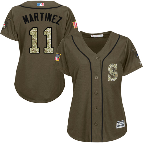 Personalized Mariners #11 Edgar Martinez Green Salute to Service Women’s Stitched Baseball Jersey