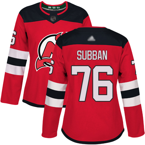 Personalized Devils #76 P. K. Subban Red Home Authentic Women’s Stitched Hockey Jersey