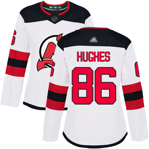 Personalized Devils #86 Jack Hughes White Road Authentic Women’s Stitched Hockey Jersey