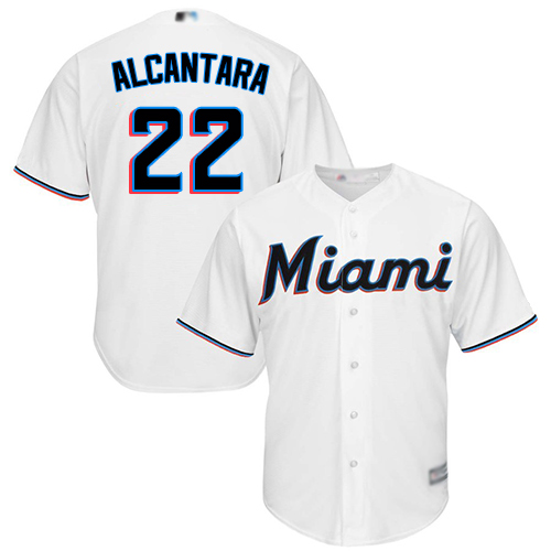 Personalized Marlins #22 Sandy Alcantara White Cool Base Stitched Youth Baseball Jersey